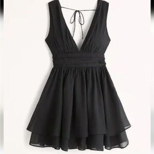 Abercrombie and Fitch petite black flirty drama mini dress
